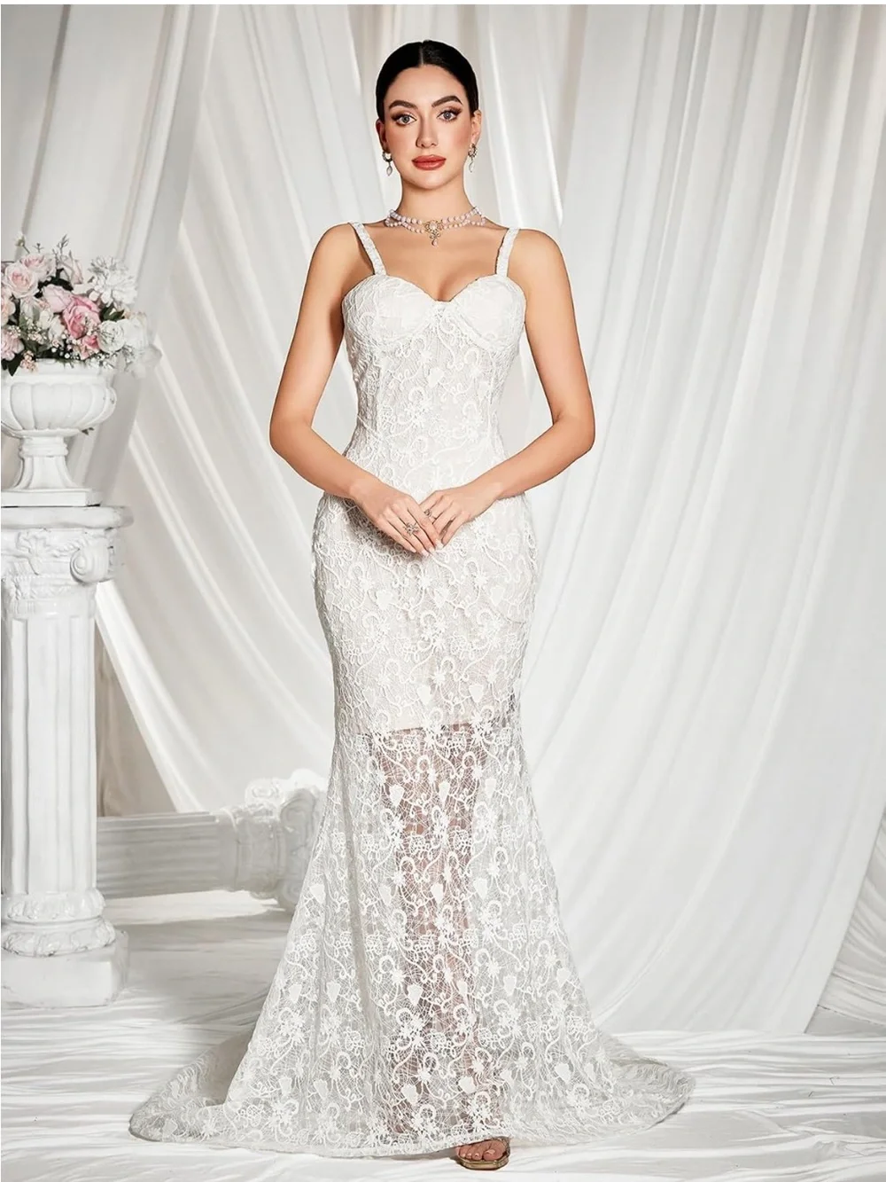 White Lace Mermaid wedding dress with Sweetheart Bodice